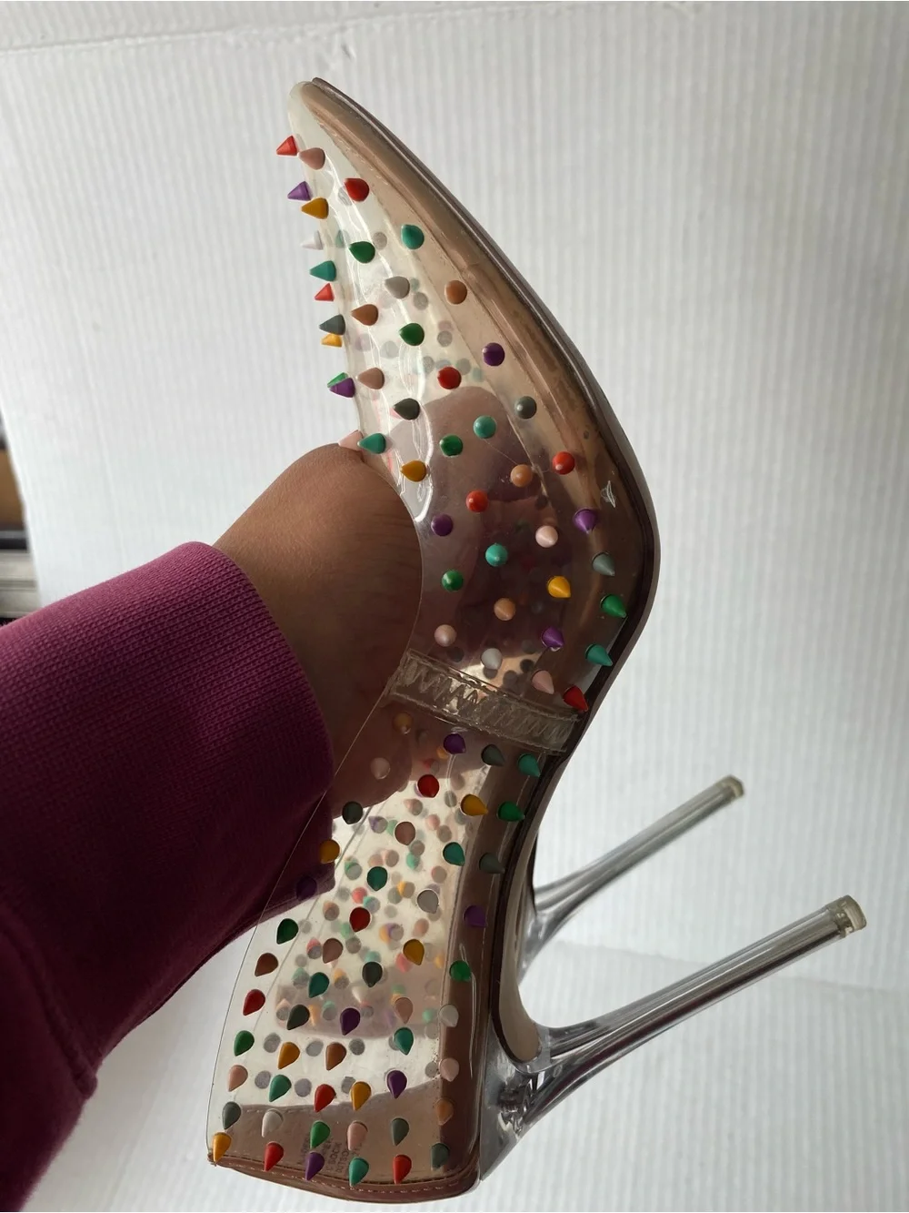 Steve Madden Vala-S Clear Rainbow Spiked Stiletto Heels Nude Pumps Size 8M - Picture 13 of 15